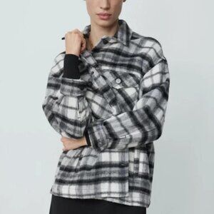 Zara Black and White Plaid Wool Blend Oversized Shirt Jacket M Comfy Shacket